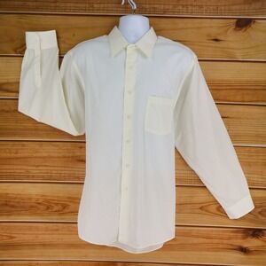 Van Heusen Dress Shirt Wrinkle Free Mens Sz 17.5 Pale Yellow Stripe Long Sleeve
